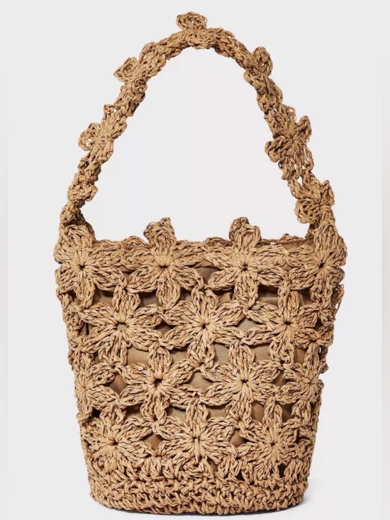 a new day Handbags - A new day Handcrafted Crochet Floral Shoulder bucket Bag - Tan